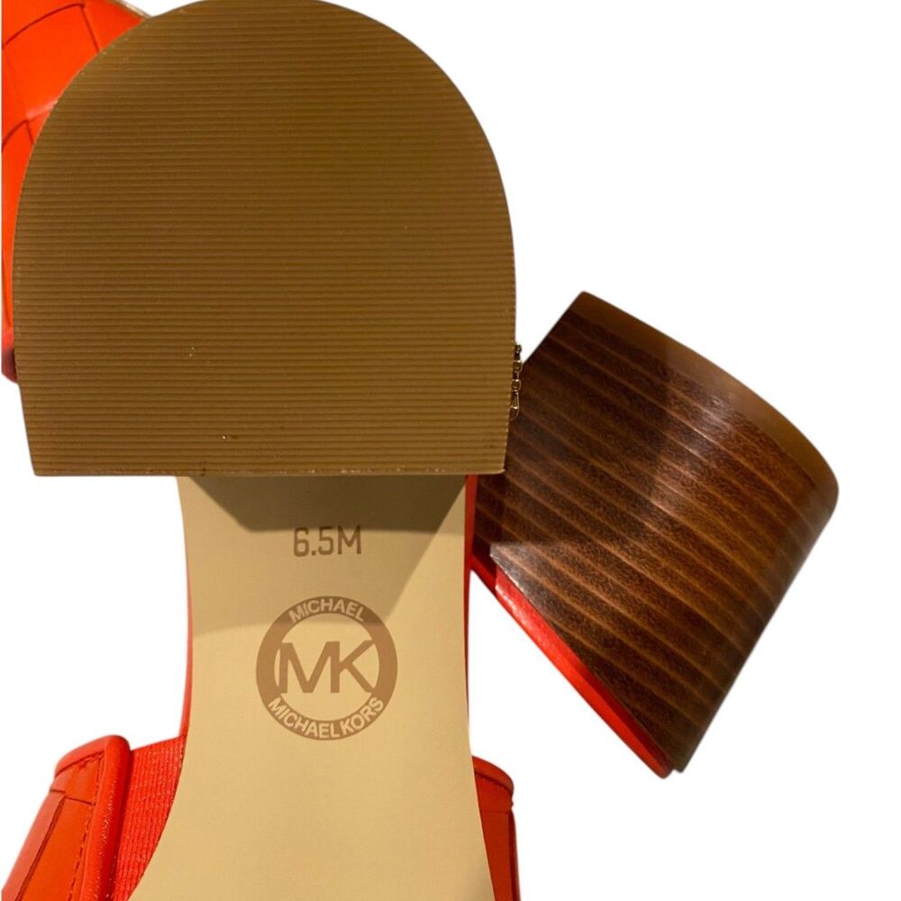 MICHAEL KORS Ingrid Woven Leather Slide Mule Sandal Optic Orange Sz 6.5 NIB - Picture 6 of 8
